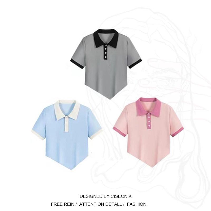 Plus-size women's clothing, fat sister, I am your cc A lapel POLO shirt, women's summer, irregular hem, short-sleeved trendy short sleeves