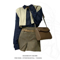 Large size fat mm retro fashion niche suit short shawl vest shirt belt skirt fashion three-piece suit