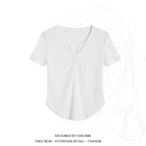 Big Code Woman Dress Fat Sister Pure Desire Windy White T-Shirt Woman Design Sensation V Collar Slim Fit Short And Hot Girl Short Sleeve Blouse Tide