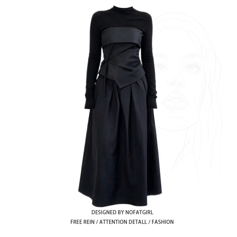 Plus-Size French-Style Black High-Neck Long-Sleeve Top for Women, New Autumn Model, Slimming and Versatile, Elegant Outfit