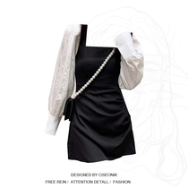 Big Code Women Dress Fat Sister Fah Temperament Irregular Long Sleeves Dress Woman Black White Bangs Cheroen Windy Dress