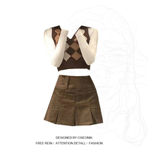 Big size Fat mm American ins Shot Girls Two sets of women 2021 Fall 100 hitch gaggle waistcoat High waist display slim short dress