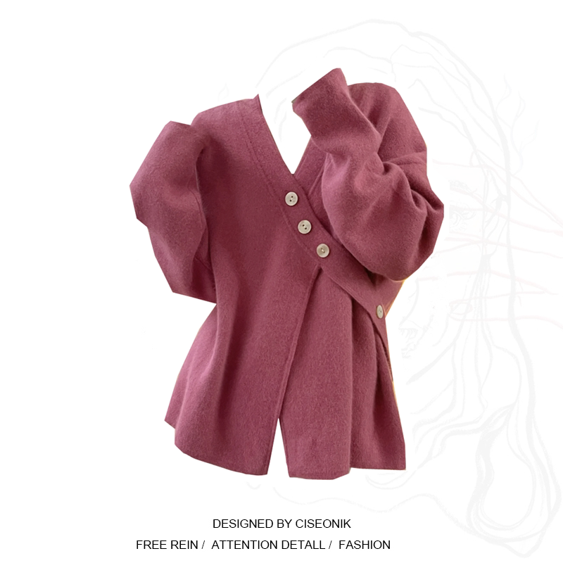 Large-yard fat sister design irregular v-collar knitting sweater sweater sweater sweater