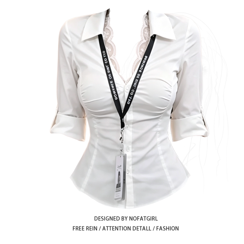 Plus-Size Fat Girl's Unique American-Style Super Pretty Lace V-Neck Shirt, New Summer Slim-Fit Elegant Hot Girl Top Plus-Size Fat Girl's Unique American-Style Super Pretty Lace V-Neck Shirt, New Summer Slim-Fit Elegant Hot Girl Top