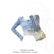 Big code Fat younger sister Teenage Girl Fold Wearing Blouses Spring Autumn New Foreign Air Lace Cardiovert harnesses vest Two sets