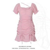 Large size womens fat sister 2021 spring summer dress gentle style design sense niche short sleeve square collar wrinkled skirt