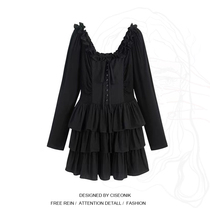 Big Code Woman Dress Fat Sister Sweet Spicy Wind Black Lined Dress Woman Early Autumn Expats Slim Sexy Cake Skirt Short