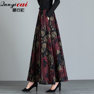 Ethnic Style Retro Cotton and Linen Half-Length Skirt, Spring and Autumn New Style Women's High-Waisted Large Hem Half-Length Skirt, Mid-Length Plus Size Skirt