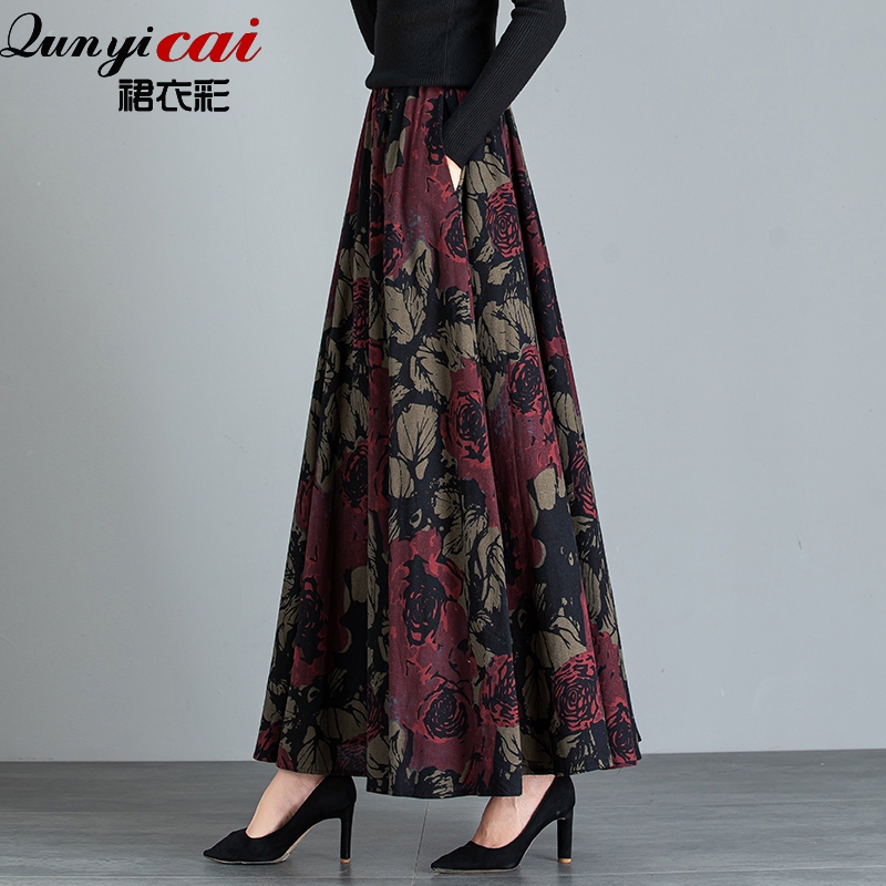 Ethnic Style Retro Cotton and Linen Half-Length Skirt, Spring and Autumn New Style Women's High-Waisted Large Hem Half-Length Skirt, Mid-Length Plus Size Skirt