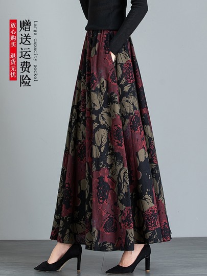 2025春季新款棉麻半身裙长裙女高腰大摆复古碎花亚麻长裙大码裙子