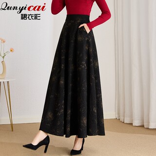 2026 New Autumn and Winter Casual Retro Printed High-Waisted Skirt for Women, Mid-Length Plus Size Dance Skirt with Large Hem