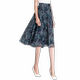 2026 Printed Chiffon Skirt Summer Thin Midi Skirt High Waist Large Hem Blue Floral Plus Size A-Line Short Skirt