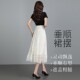 2025 Summer Thin Black and White Embroidered Chiffon Skirt Mid-Length High-Waisted Large A-Line Over-The-Knee Skirt