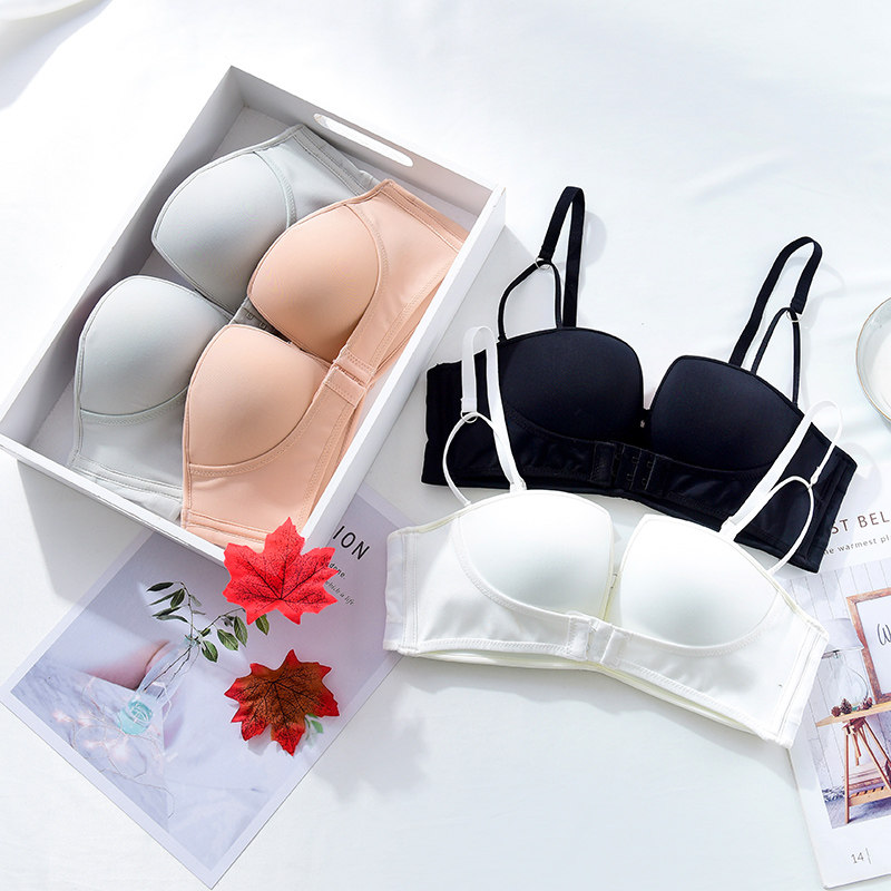 Non-slip strapless underwear women's suit without steel ring gathered small wrapped bra invisible front buckle thin bra strapless chest style