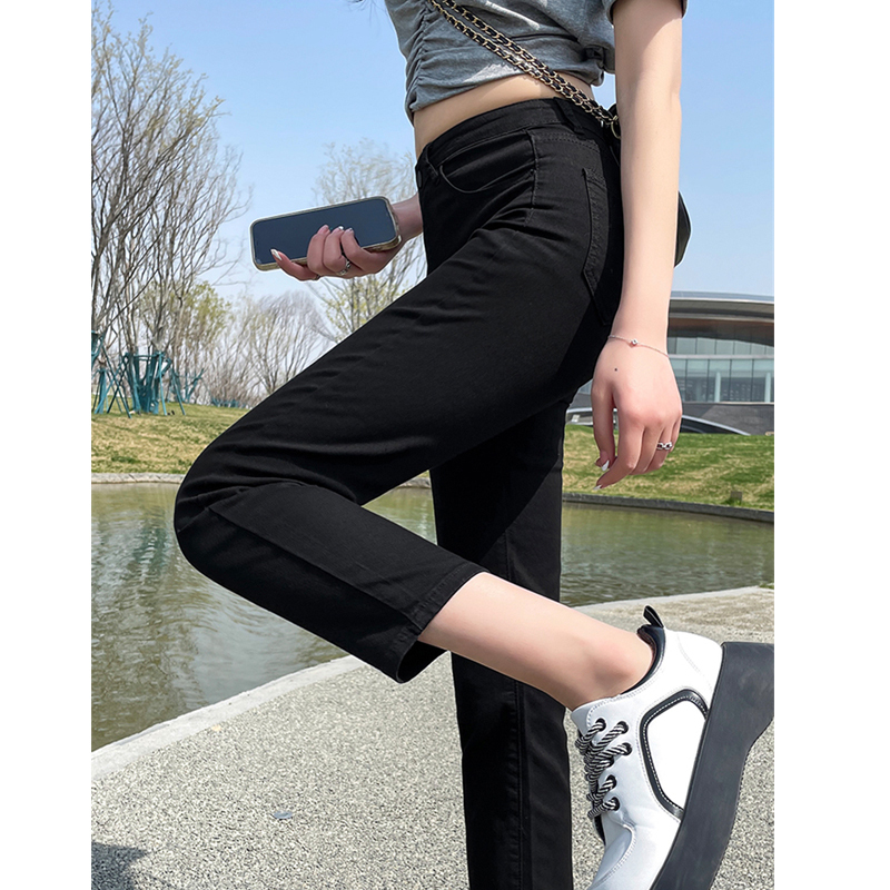 Black High-Waisted Straight-Leg Jeans for Women, 2026 Spring/Summer New Style, Pear-Shaped Body, Slimming, Petite, Thin Cigarette Pants