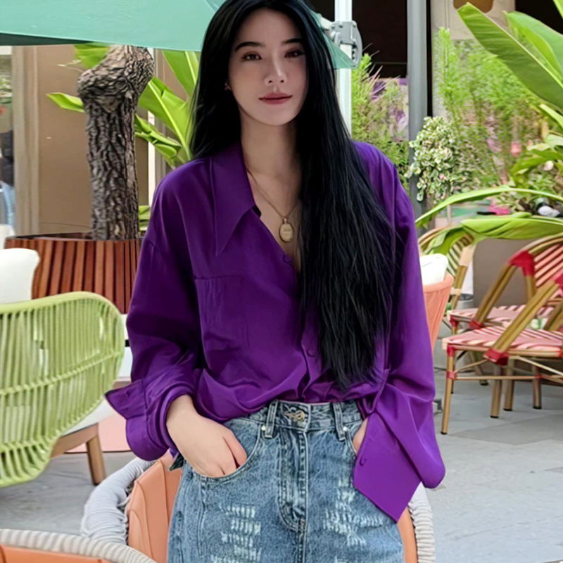 Light Luxury, High-End Dark Purple Shirt for Women, Spring and Autumn French Style, Very Beautiful Shirt, Stylish, Age-Reducing, Unique and Beautiful Top
