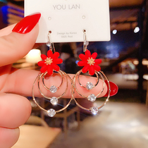 Korean Temperament Net Red With Red Flowers Earrings 2022 New Tide Ear Accessories Fashion 100 Hitch Super Fairy