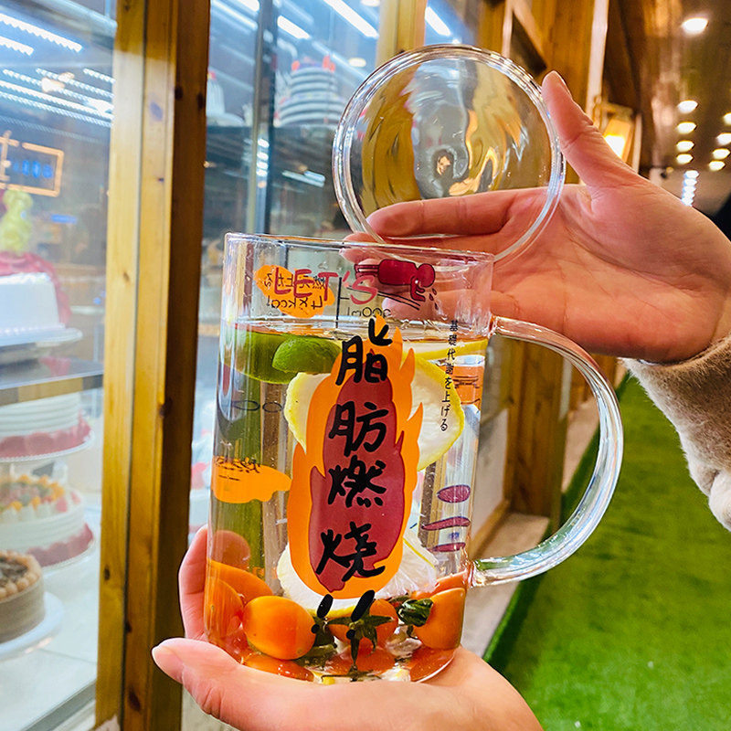 Glass large capacity 1000ml super large office student water cup teacup milk drinking water ins wind heat resistant
