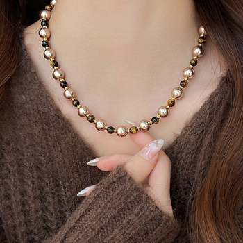 Brown Tiger Eye Stone Sweater Chain for Women, 2025 New Style Sweater Decorative Necklace, Women's Accessories, High-End, Light Luxury, Niche