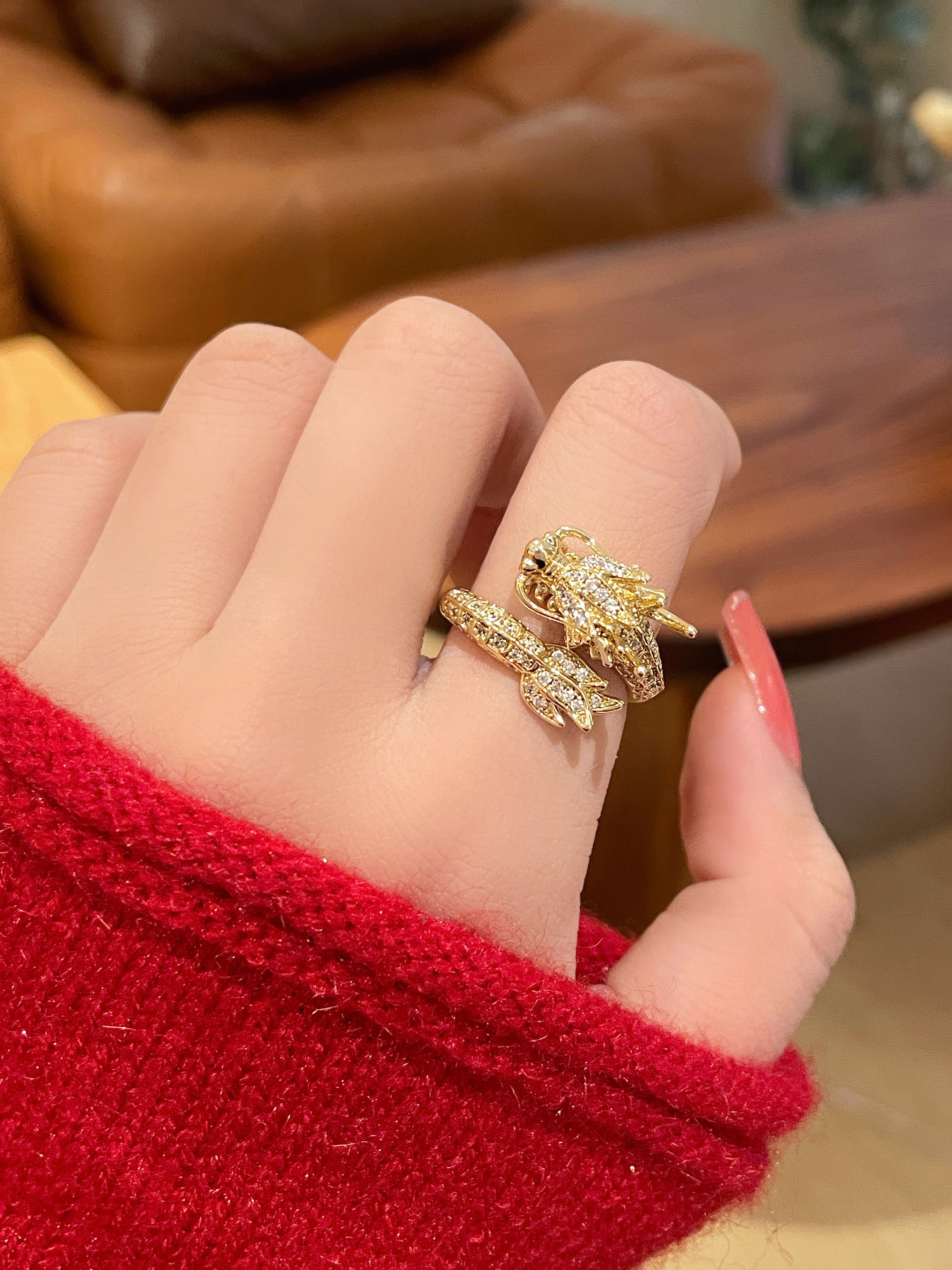 Year of the Dragon Zodiac Sign Open Ring for Women, Niche Design, Light Luxury, High-End Feel, Autumn and Winter Ring, Finger Ring, Index Finger Ring