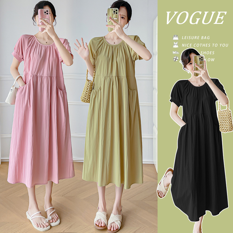 Maternity Dress 2026 New Chiffon Loose Slimming Pocket Long Dress Plus Size Age-Reducing Summer Maternity Wear Fashion