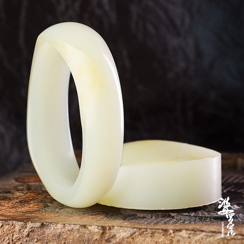 [Pulohua] Collectible Xinjiang Hotan Seed Material White Jade Bracelet Steel Plate Material Jade Set Bracelet with Shaped Bracelet