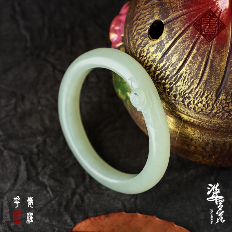 【Brahma Flower】Xinjiang Hotan Jade Seed Material Jade Bracelet Small Circle Carved Narrow Strip Irregular Bracelet Round Jade Bracelet