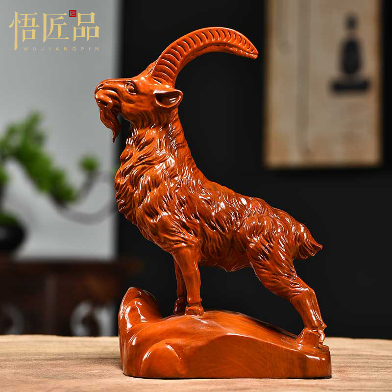 Flowers Pear Solid Wood Engraving Sheep Pendulum Piece Zodiac Zodiac Animal Living Room Decoration TV Cabinet Red Wood Craft Gift