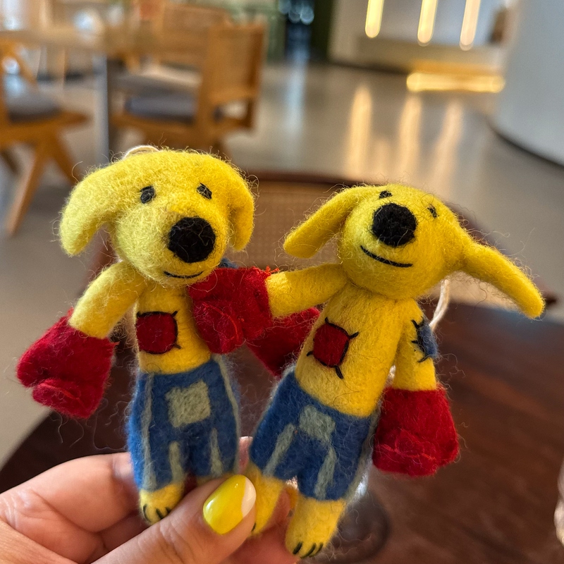 In Stock in Da Yuan: Nepalese Handmade Wool Felt Pendant, Cute Boxing Dog Bag Charm, Keychain Gift