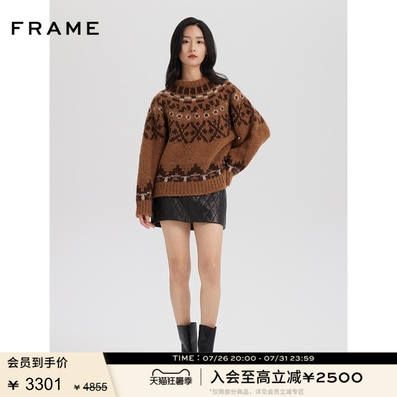 Frame Women's Fair Isle Loose Casual Round Neck Pullover Knitwear Frame Women's Fair Isle Loose Casual Round Neck Pullover Knitwear