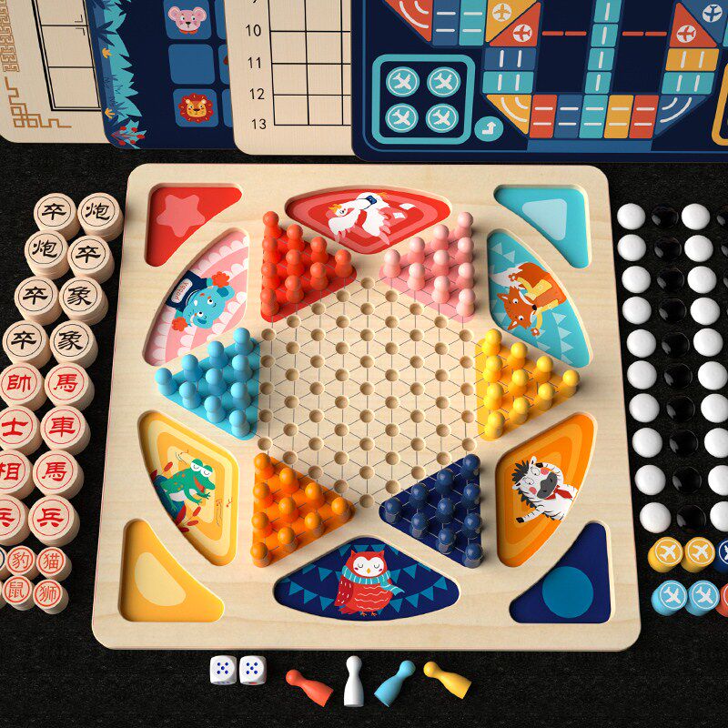 Flying Chess Checkers Gobang Chess Fighting Beast Chess Snake Chess Children's Toys Puzzle Two-in-one Multifunctional Games for Students