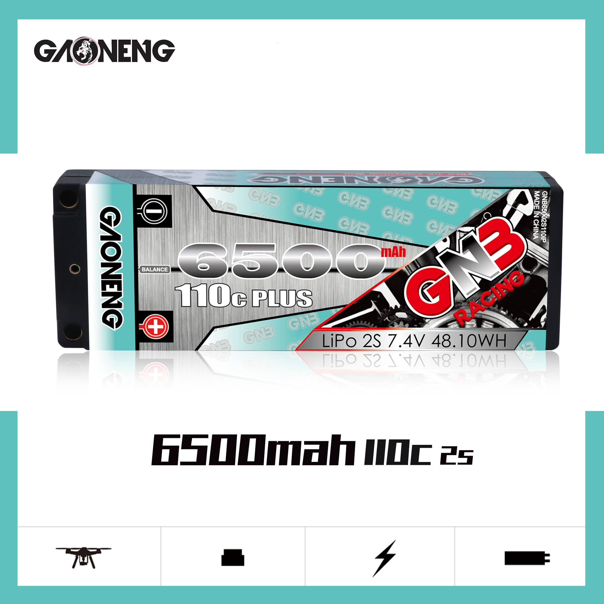 High energy GNB 6500MAH 2S2P 7 4V 110C CAR MODEL RC1:10 HARD SHELL LITHIUM BATTERY PLUS