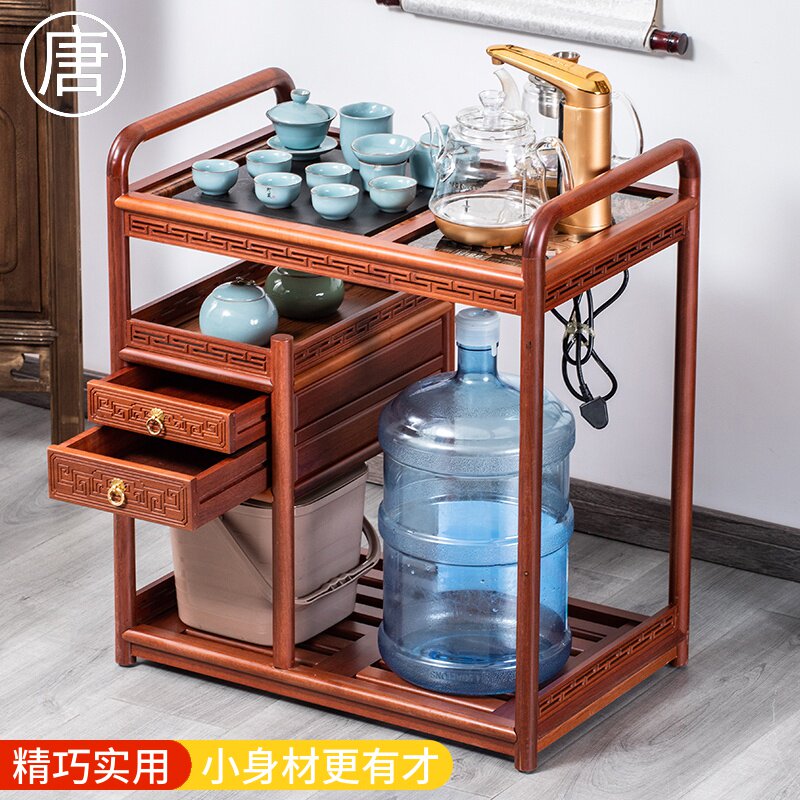 Tea table Home small tea stand mobile tea cart solid wood new Chinese tea cabinet rack kettle integrated simple and modern