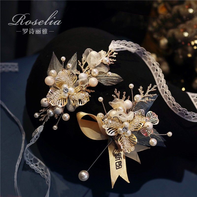 Super Fairy Bridesmaid Wrist Flowers Bridal Sisters Group Hands Flowers Ring Wedding Groom Chest Flowers Full Set Children Dance Walk Show