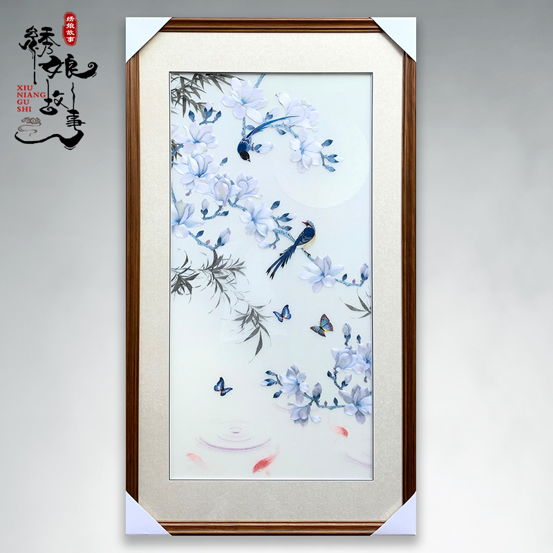 Embroidered story Su embroidery painting 1-4 silk jade Orchid bird handmade embroidery boutique living room Xuanguan Book room decoration hanging painting