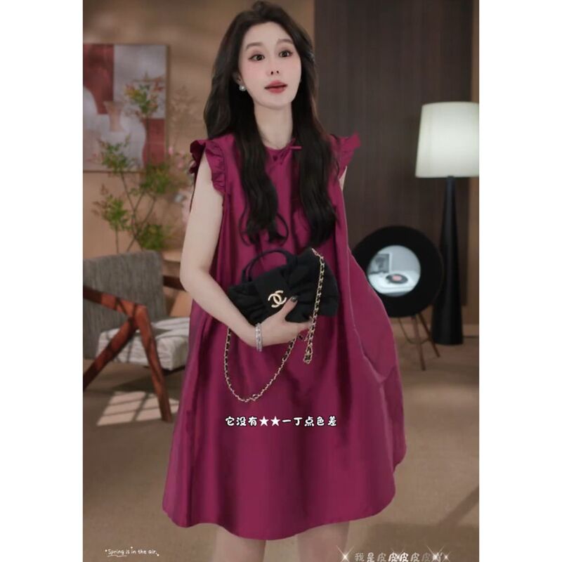 Plus Size 150kg French-Style Ruffled Flutter-Sleeve Dress for Women, Summer Trendy, Age-Reducing, Complexion-Enhancing Short Dress 2