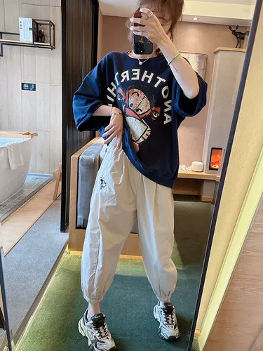 Очень большие мультяшные штаны, летняя одежда, большой размер, подходит для полных девушек, с вышивкой, свободный крой