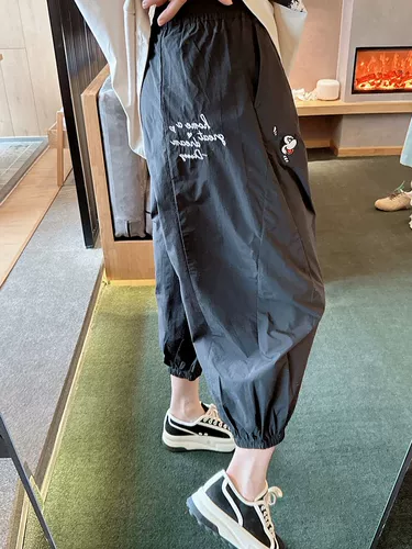 Очень большие мультяшные штаны, летняя одежда, большой размер, подходит для полных девушек, с вышивкой, свободный крой