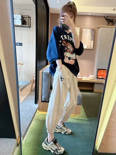 Очень большие мультяшные штаны, летняя одежда, большой размер, подходит для полных девушек, с вышивкой, свободный крой