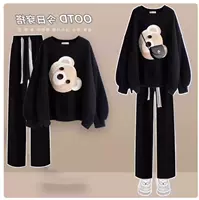 Черная толстовка, черные штаны, утепленный комплект, с медвежатами