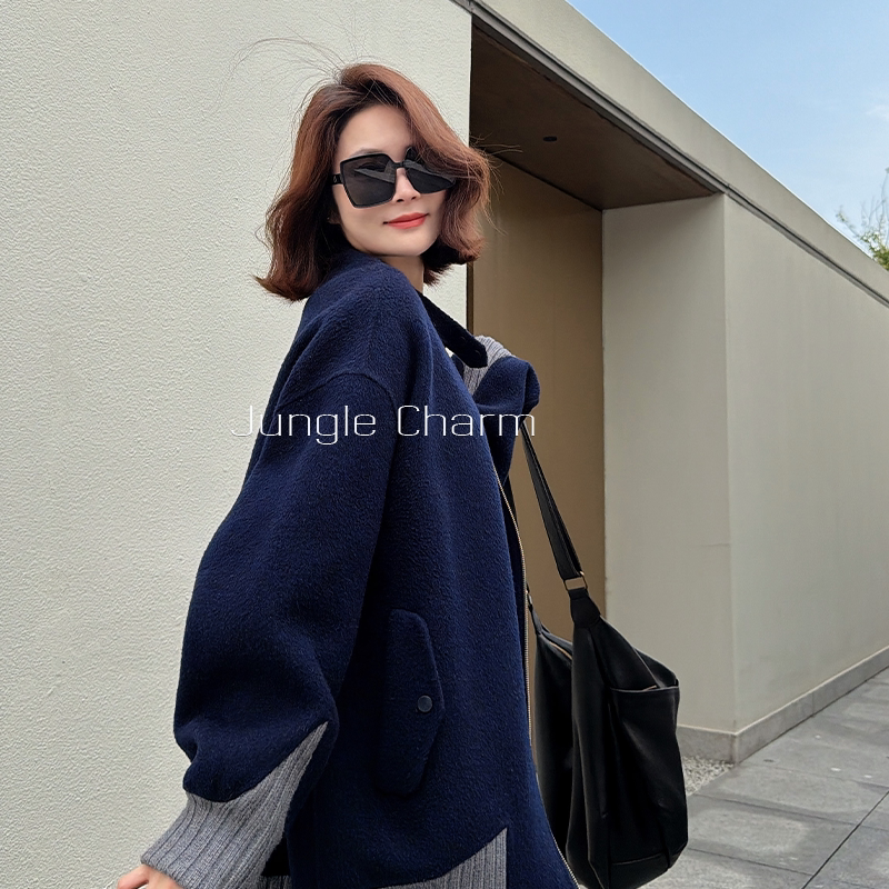 【131】Yingzi Recommends the 2026 Autumn and Winter New Korean-Style Navy Blue Woolen Coat, Double-Sided Woolen Jacket