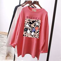 Pregnant womens spring top t-shirt mid-length long-sleeved cotton loose Korean fashion pregnant womens T-shirt bottoming shirt spring and autumn