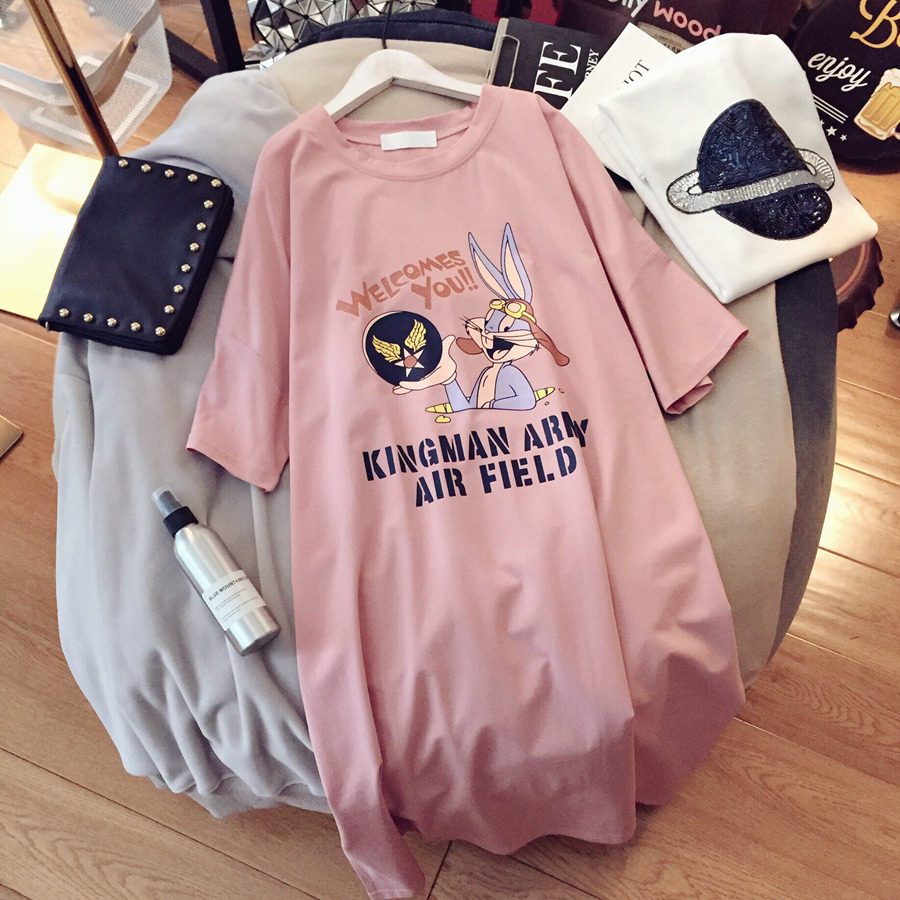 Pregnant Women summer coat T-shirt medium long version cotton short sleeve pregnant women dress pregnant women skirt loose Korean summer