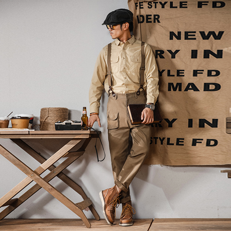 Men's Overalls 2026 New American Style Loose Casual Jumpsuit Retro British Style Men's Suspenders Pants