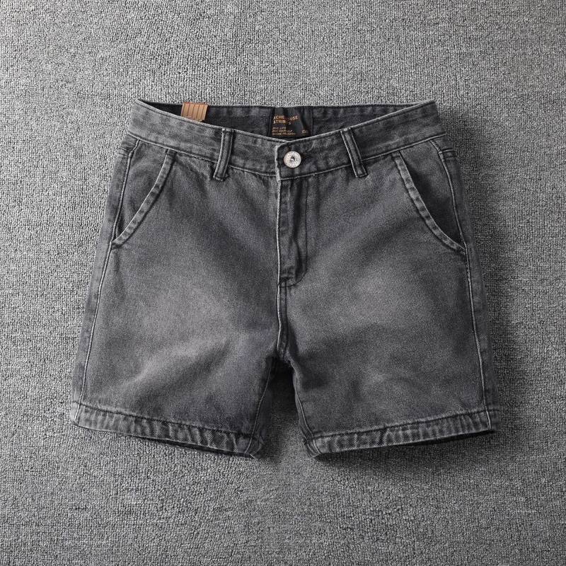 Summer Vintage Denim Shorts for Men, Washed Slim-Fit Pure Cotton 3/4 Length Shorts, Ultra-Short Trendy Brand Shorts