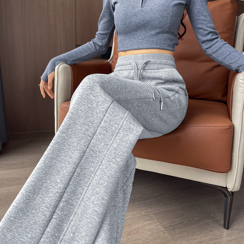 Gray Wide-Leg Pants for Women, Summer Thin Style, Drapey, Extra-Long, for Tall People, Sporty Sweatpants, Slim-Fit Straight-Leg, Slimming Banana Pants