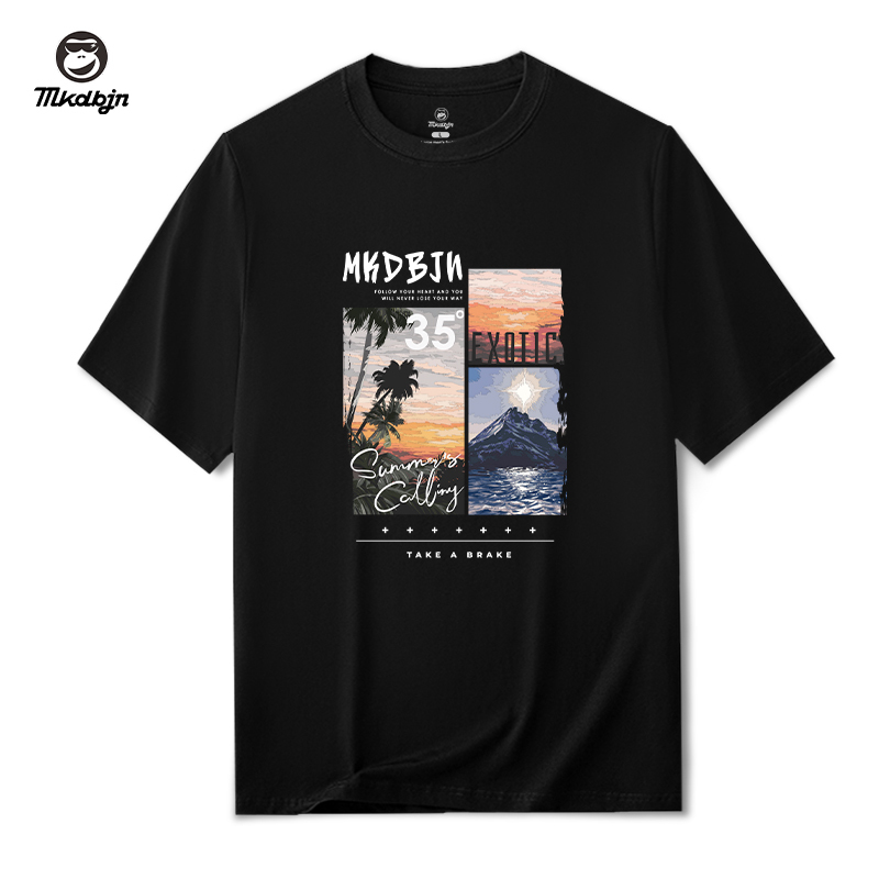 Cotton T-Shirt Men's Short-Sleeved Summer New Style American Street Scenery Pattern Black Round Neck Couple Raglan Sleeve Top Cotton T-Shirt Men's Short-Sleeved Summer New Style American Street Scenery Pattern Black Round Neck Couple Raglan Sleeve Top