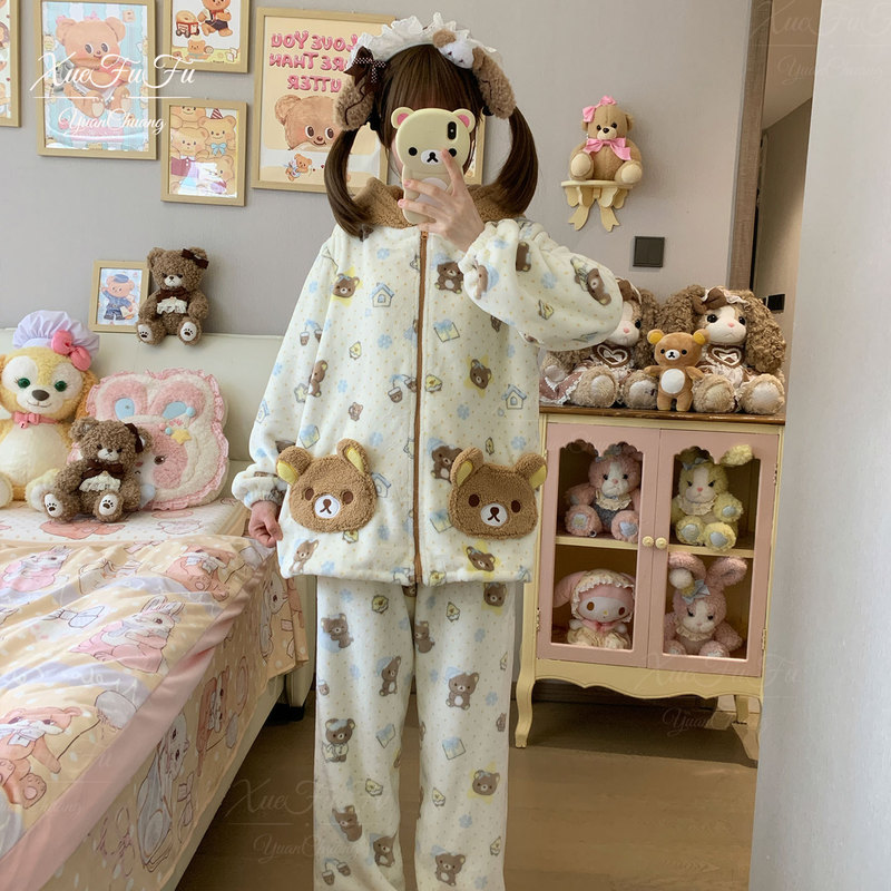 Xuefufu LAOSHU Flannel Winter Bear Cute Homewear Couple Pajamas New Set Xuefufu LAOSHU Flannel Winter Bear Cute Homewear Couple Pajamas New Set