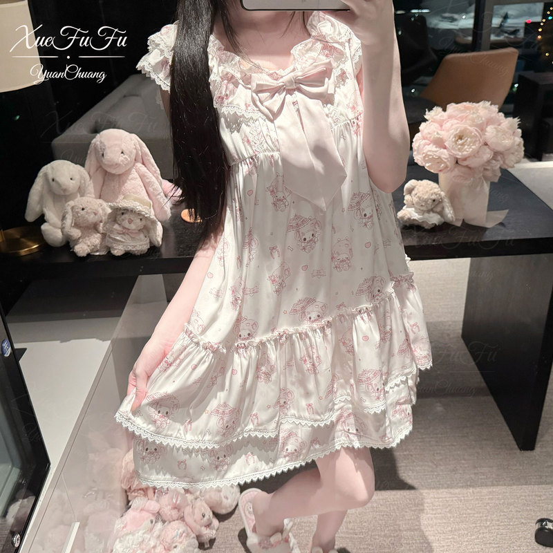 Xue Fufu Original Fantasy Magic Summer Ice Silk Nightgown Thin Style Cute Sweet Lolita for Girls