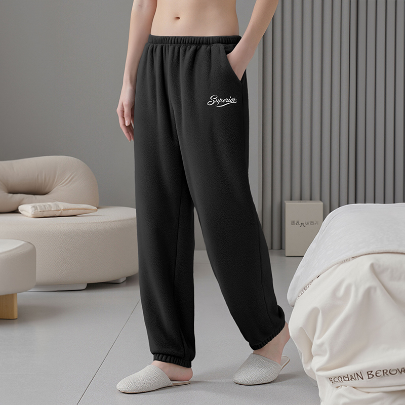 Coral Fleece Men's Pajama Pants for Autumn and Winter, Thickened Flannel with Pockets, Warm and Windproof Home Pants with Cuffed Legs